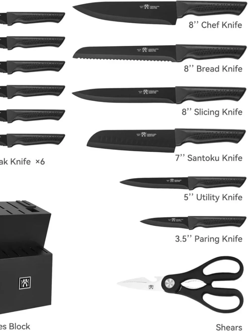 HUNTER DUAL 15 Pcs Kitchen Knife Set High Carbon Stainless Steel, Black *NEW*